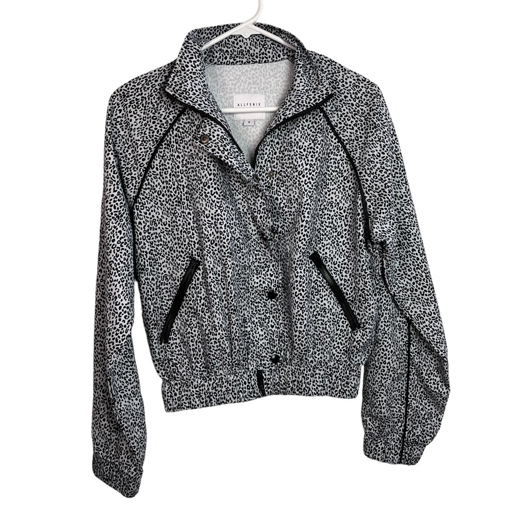Anthropologie Allfenix Leopard White Crop Zip Button Jacket Size S Women